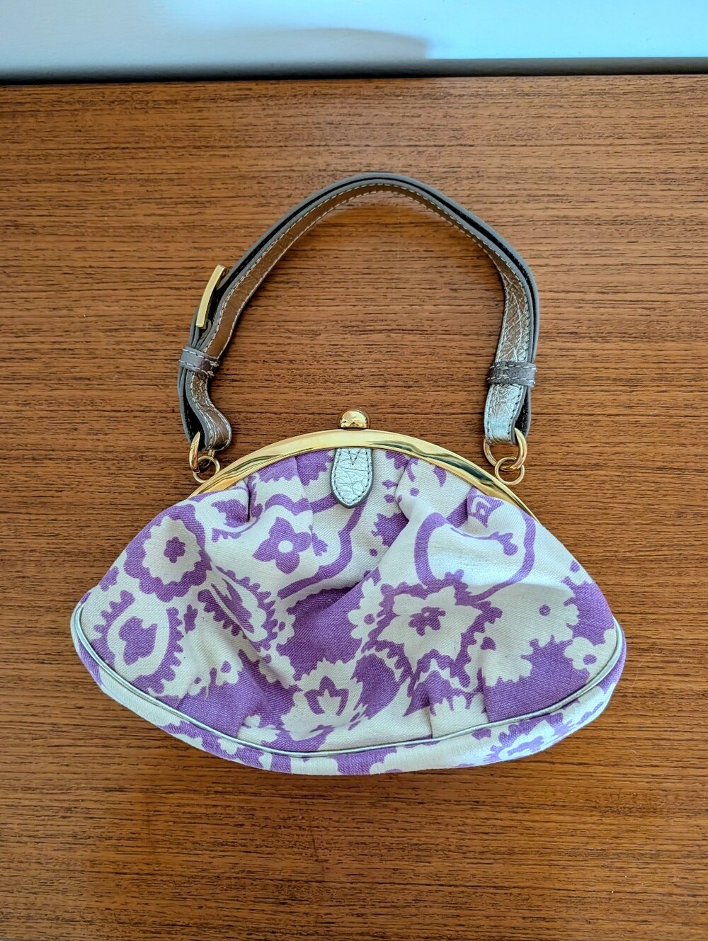 Vintage Y2K 2000s Etro Italy Metallic Jacquard Kiss Lock Dumpling Bag Purple Vtg